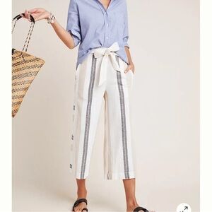 By Anthropologie Cropped Wide Leg
Linen Cotton Gauze Pant Neutral Stripe Size XS